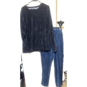 Original Penguin Warm Up Velour Tracksuit L/XL Shirt Pants Navy Teal VTG Y2K
